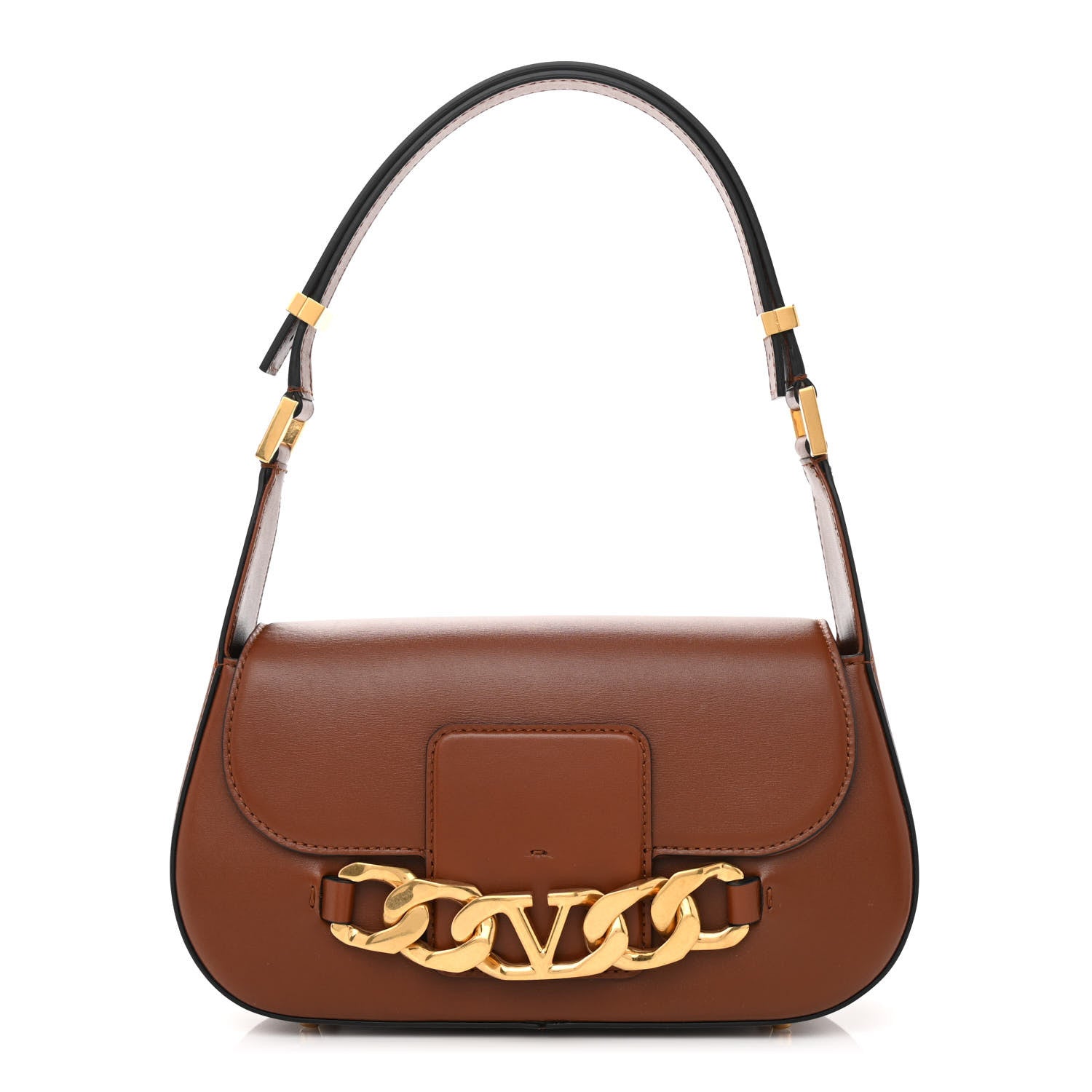 Valentino Garavani Smooth Calfskin VLogo Chain Shoulder Bag Saddle Brown 1 of 7