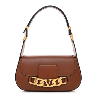 Valentino Garavani Smooth Calfskin VLogo Chain Shoulder Bag Saddle Brown 1 of 7