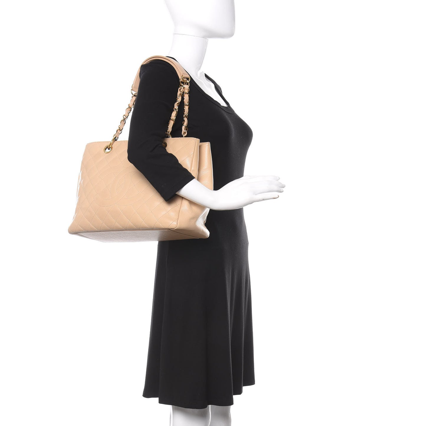 Caviar Quilted Grand Shopping Tote GST Beige