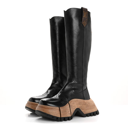 Louis Vuitton Patent Calfskin LV Zoom Platform High Boots 37 Black 3 of 14
