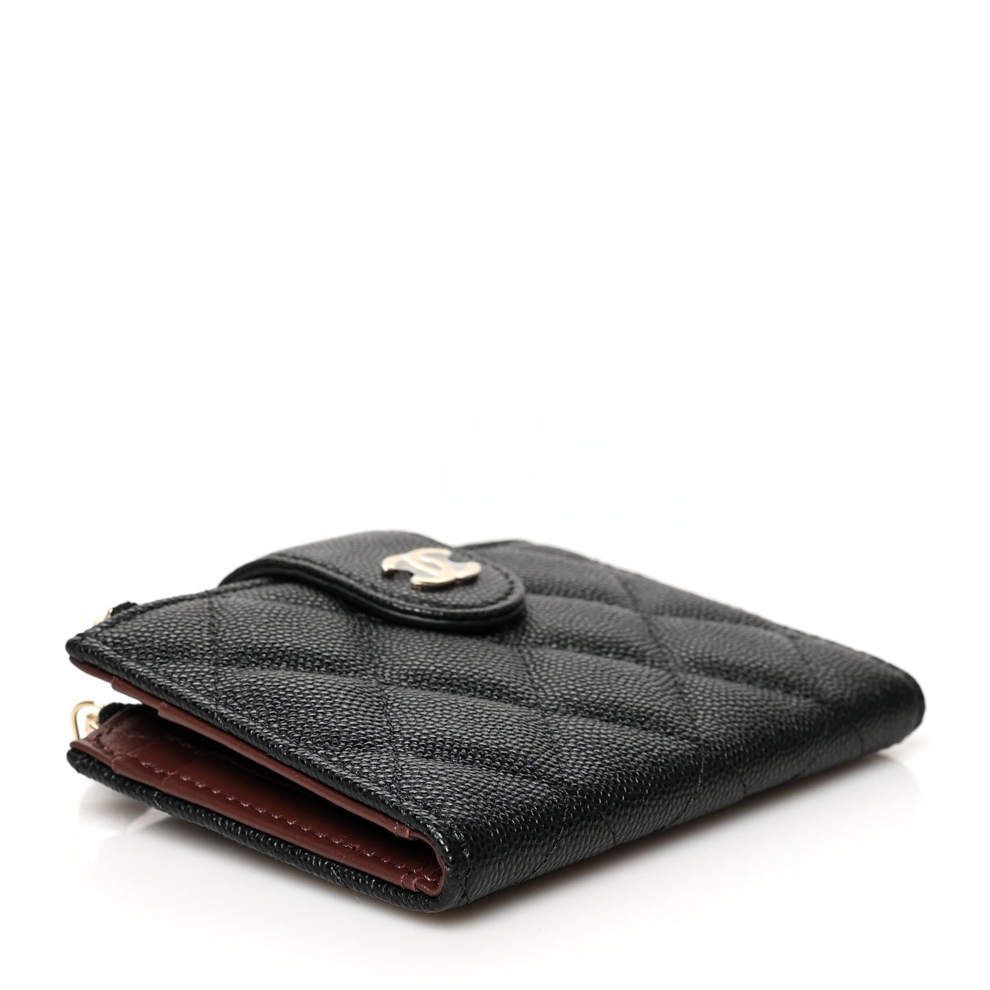 Caviar Quilted Compact Zipped Pocket Wallet Black