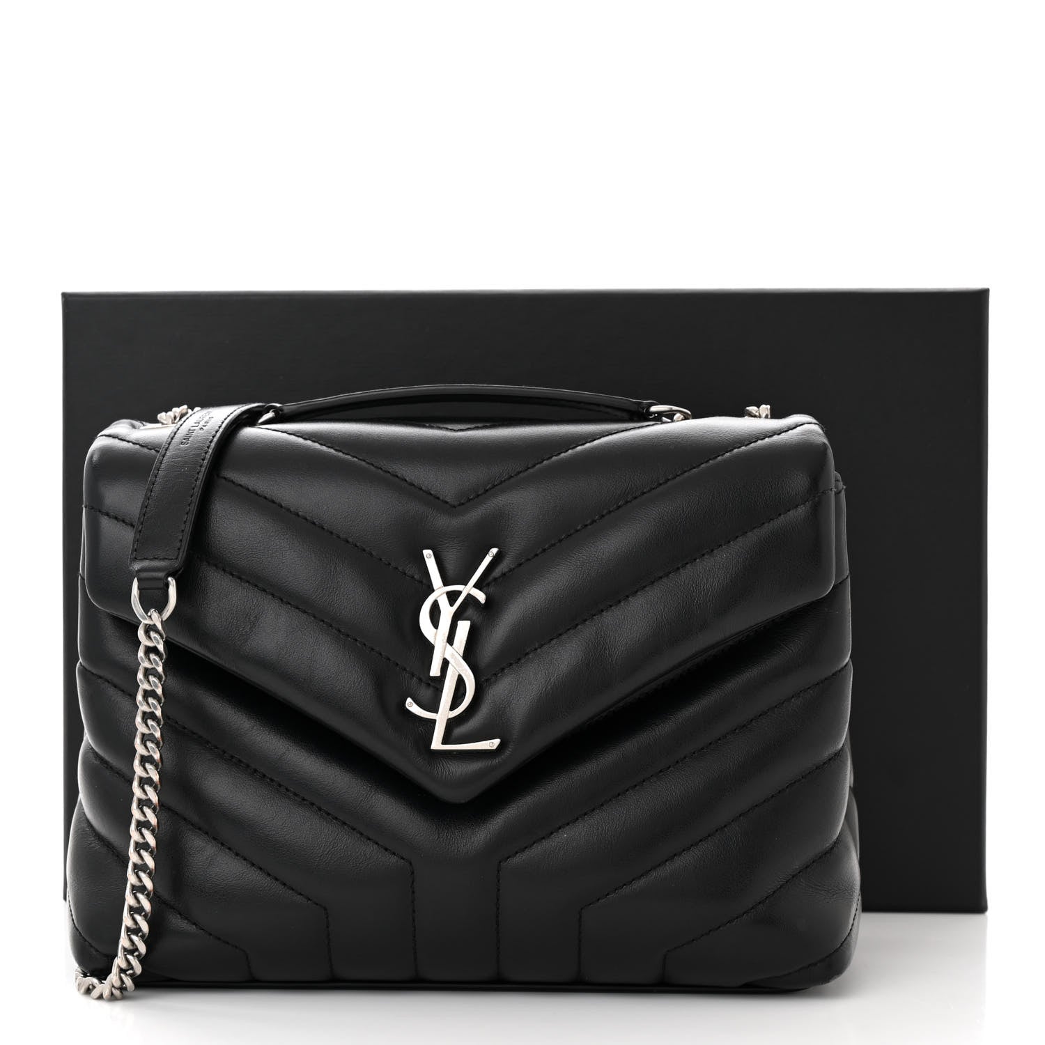 Saint Laurent Calfskin Y Quilted Monogram Small Loulou Chain Satchel Black 12 of 12