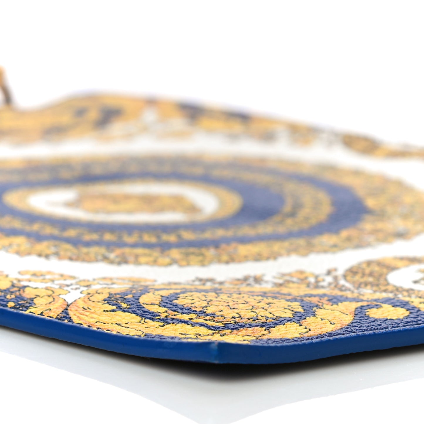 Grained Calfskin Baroque Print Zip Pouch Blue
