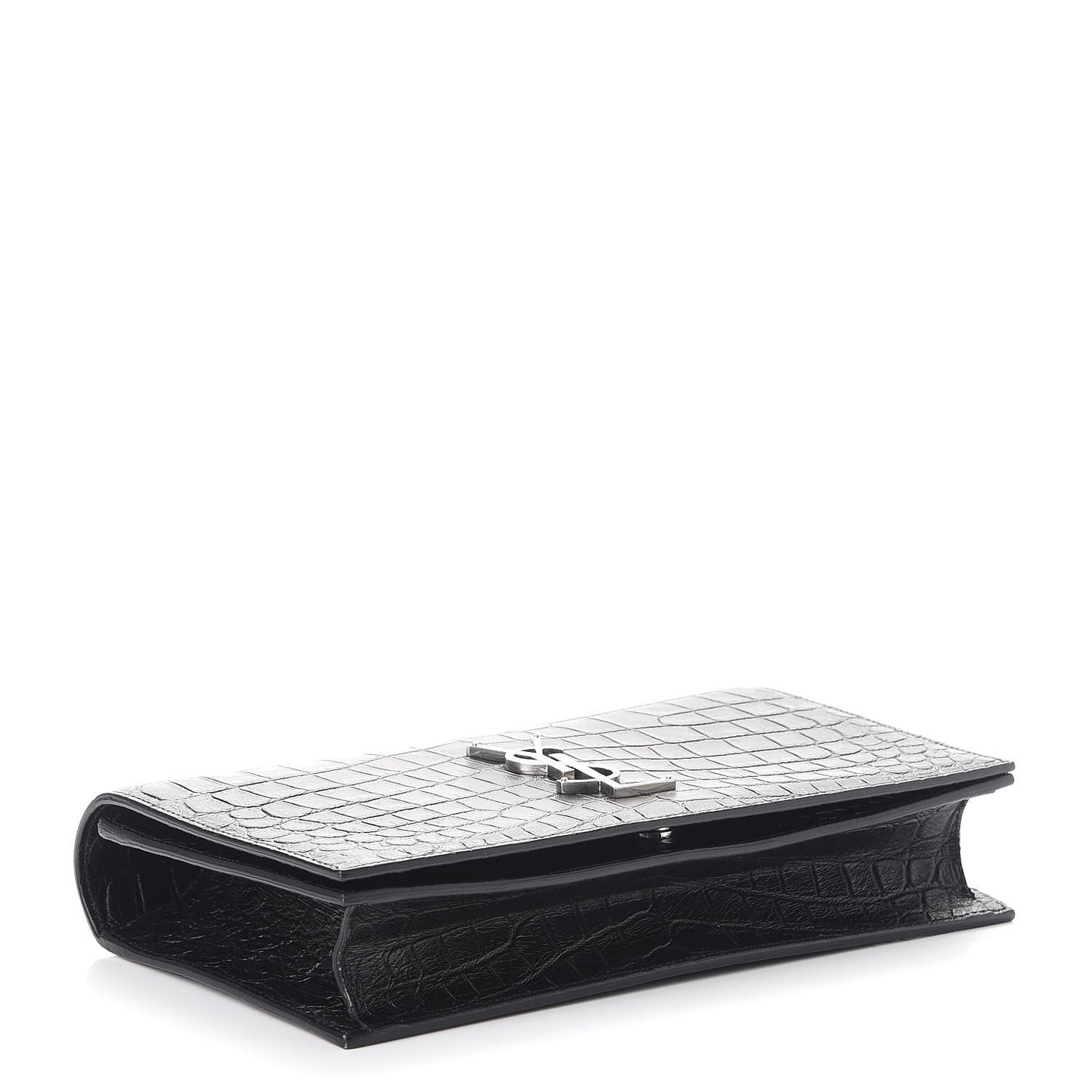 Calfskin Crocodile Embossed Classic Kate Monogram Clutch Black