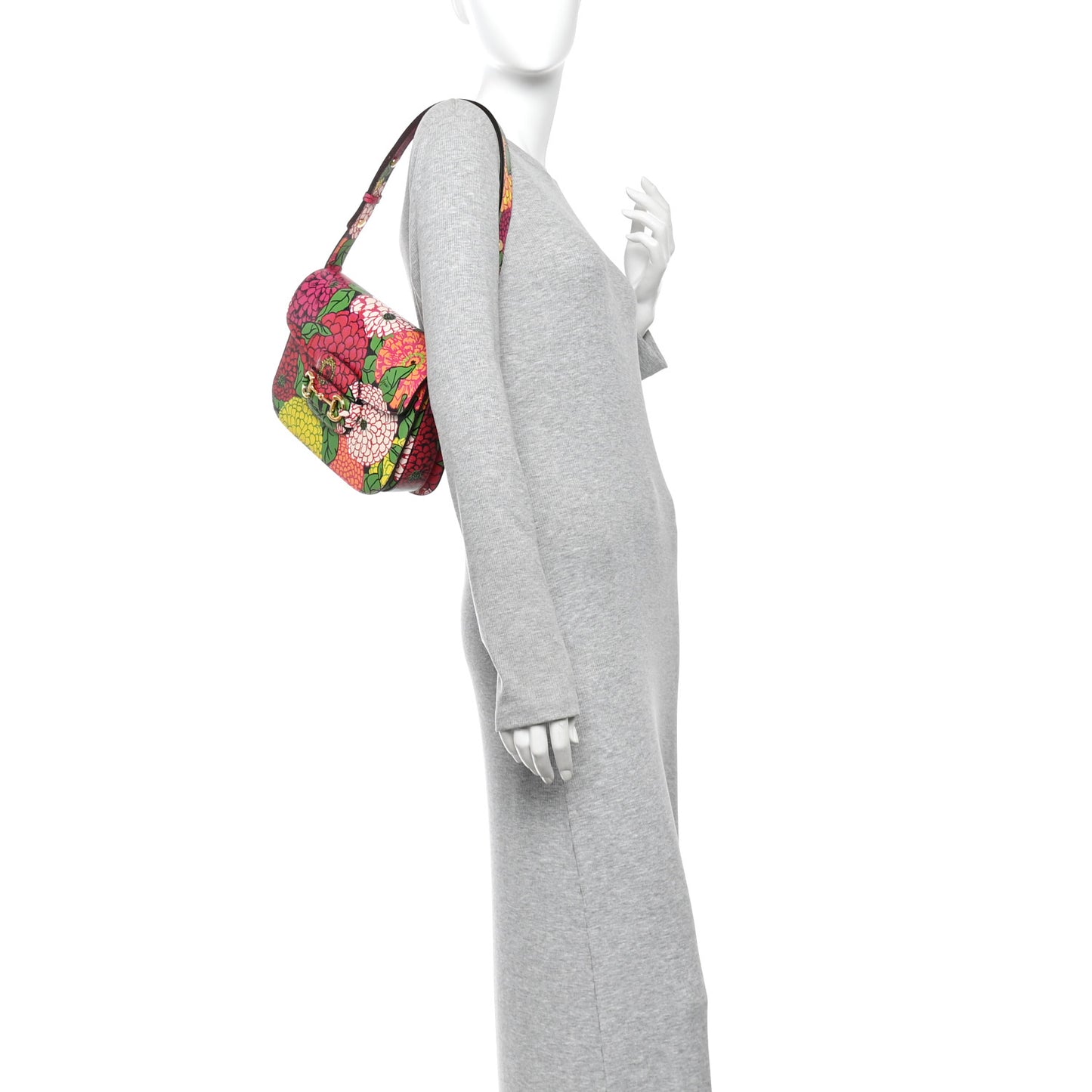 X KEN SCOTT New Shangai Calfskin Pomponica Print Horsebit 1955 Shoulder Bag  Multicolor Fuxia Pompon