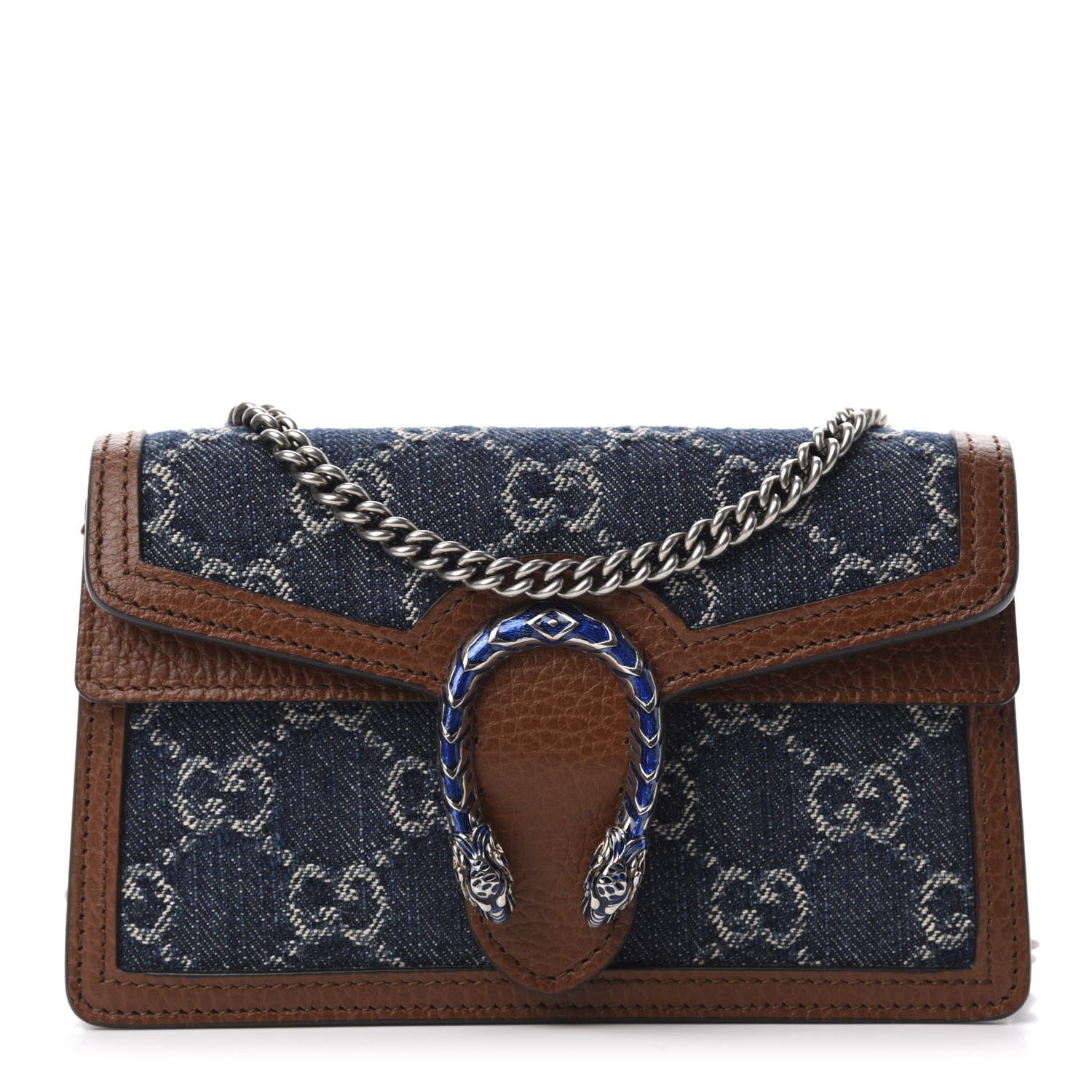 Gucci New Denim GG Monogram Dollar Calfskin Enamel Super Mini Dionysus Shoulder Bag Blue Tea Cuir Epilog Electric Blue 1 of 10
