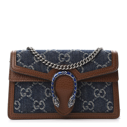 Gucci New Denim GG Monogram Dollar Calfskin Enamel Super Mini Dionysus Shoulder Bag Blue Tea Cuir Epilog Electric Blue 1 of 10