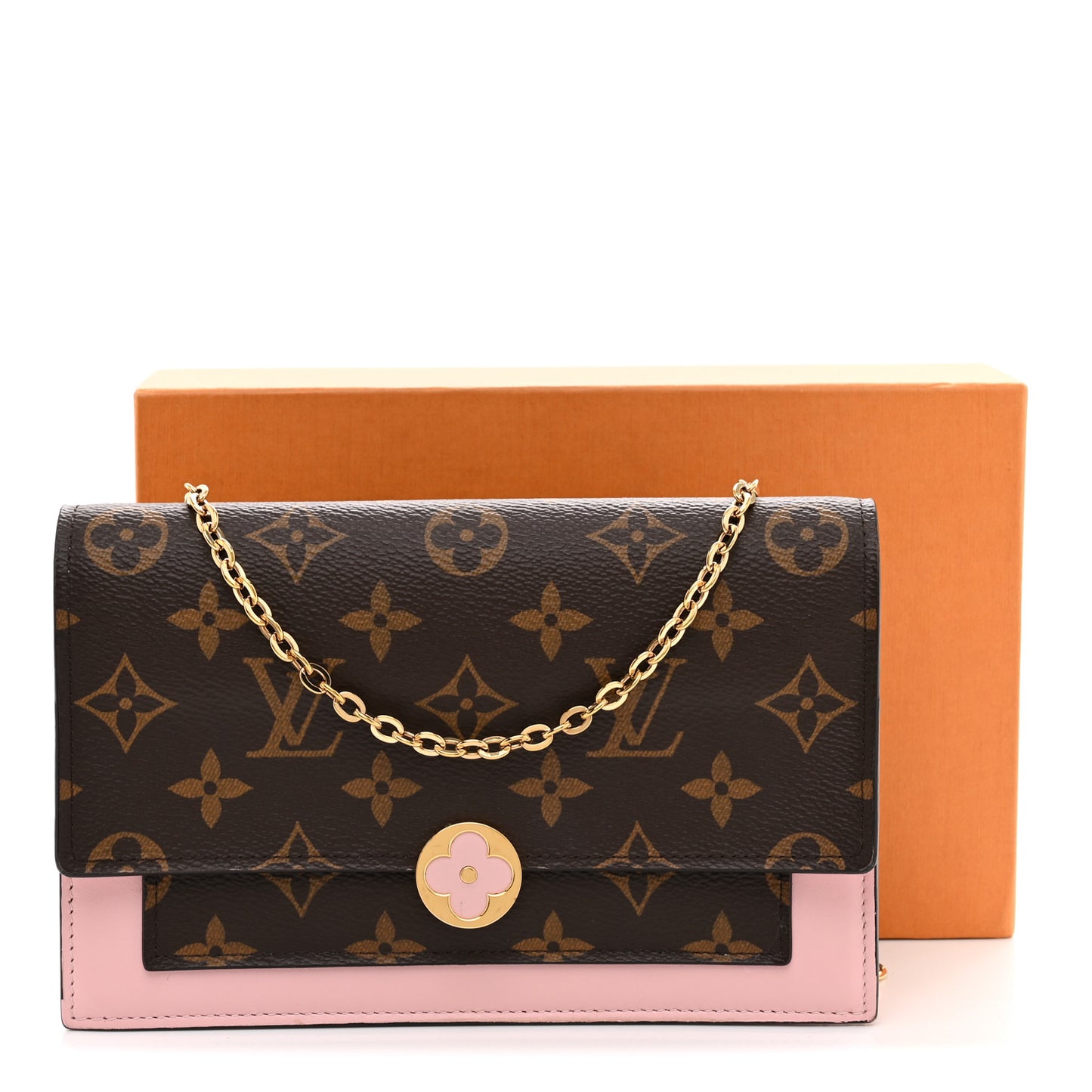 Monogram Flore Chain Wallet Rose Ballerine