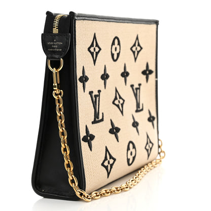 Louis Vuitton Raffia Calfskin Monogram Toiletry Pouch On Chain Beige Black 3 of 17