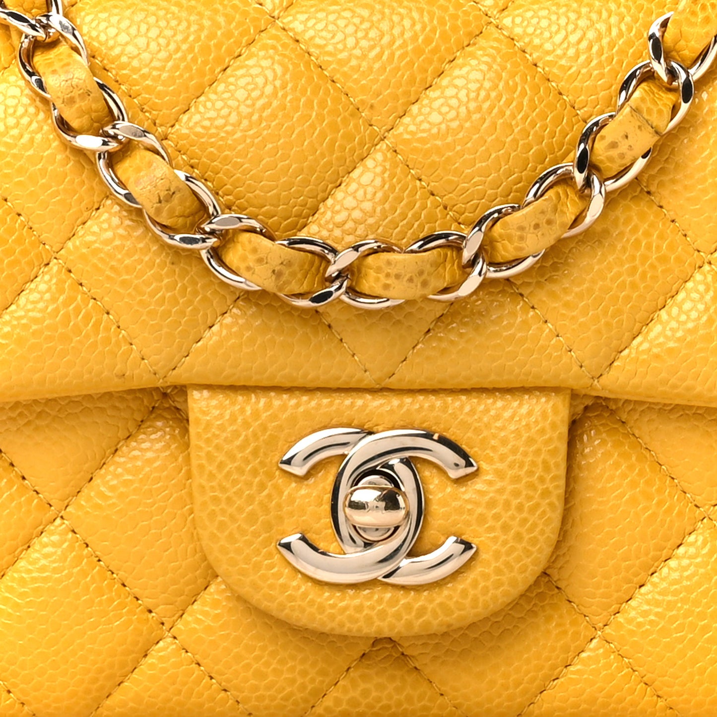 Caviar Quilted Mini Rectangular Flap Yellow