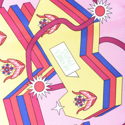 Hermes Silk La Source De Pegase Scarf 90 Rose Jaune Vif Bleu Royal 3 of 6
