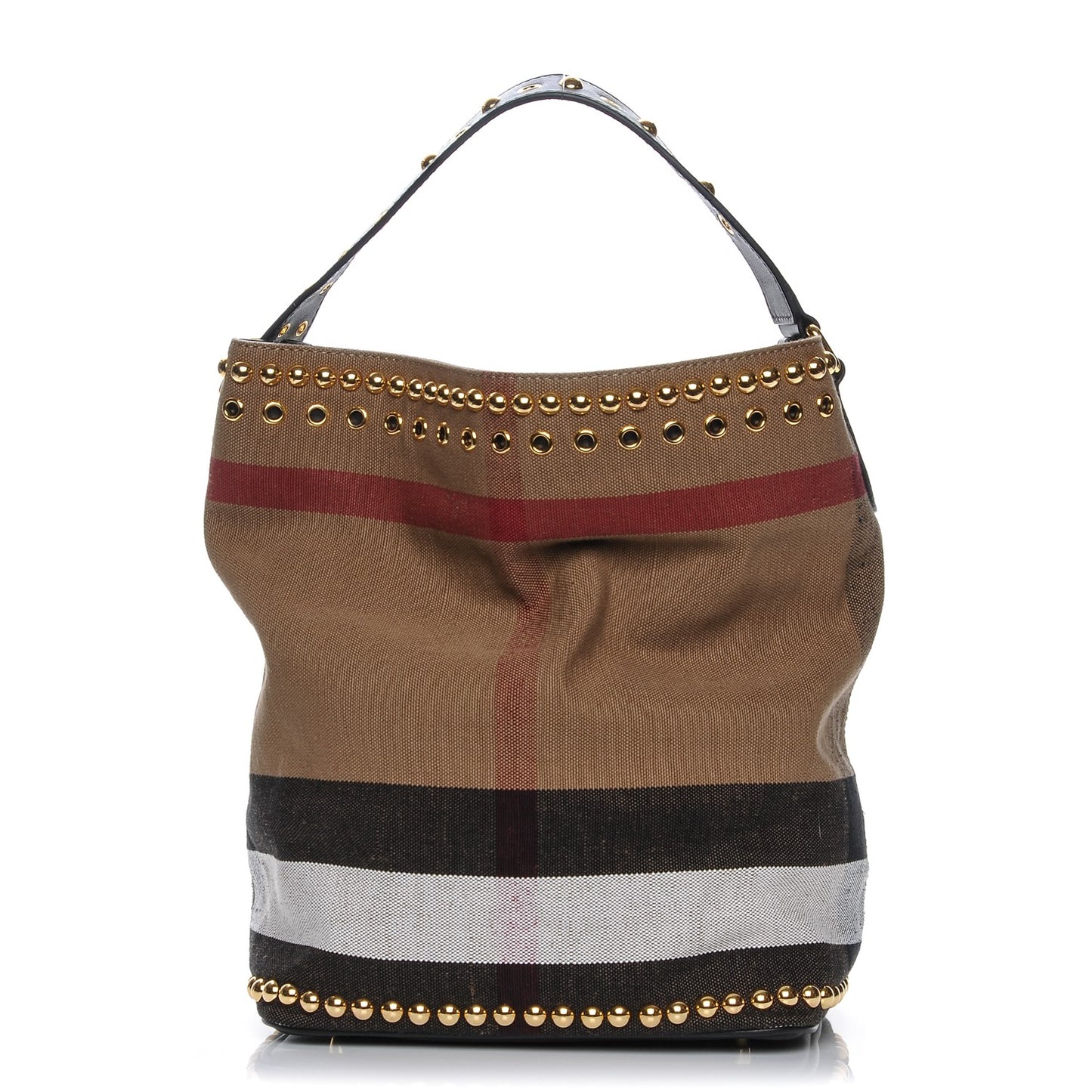 Canvas Mega Check Studded Medium Ashby Bucket Bag Black