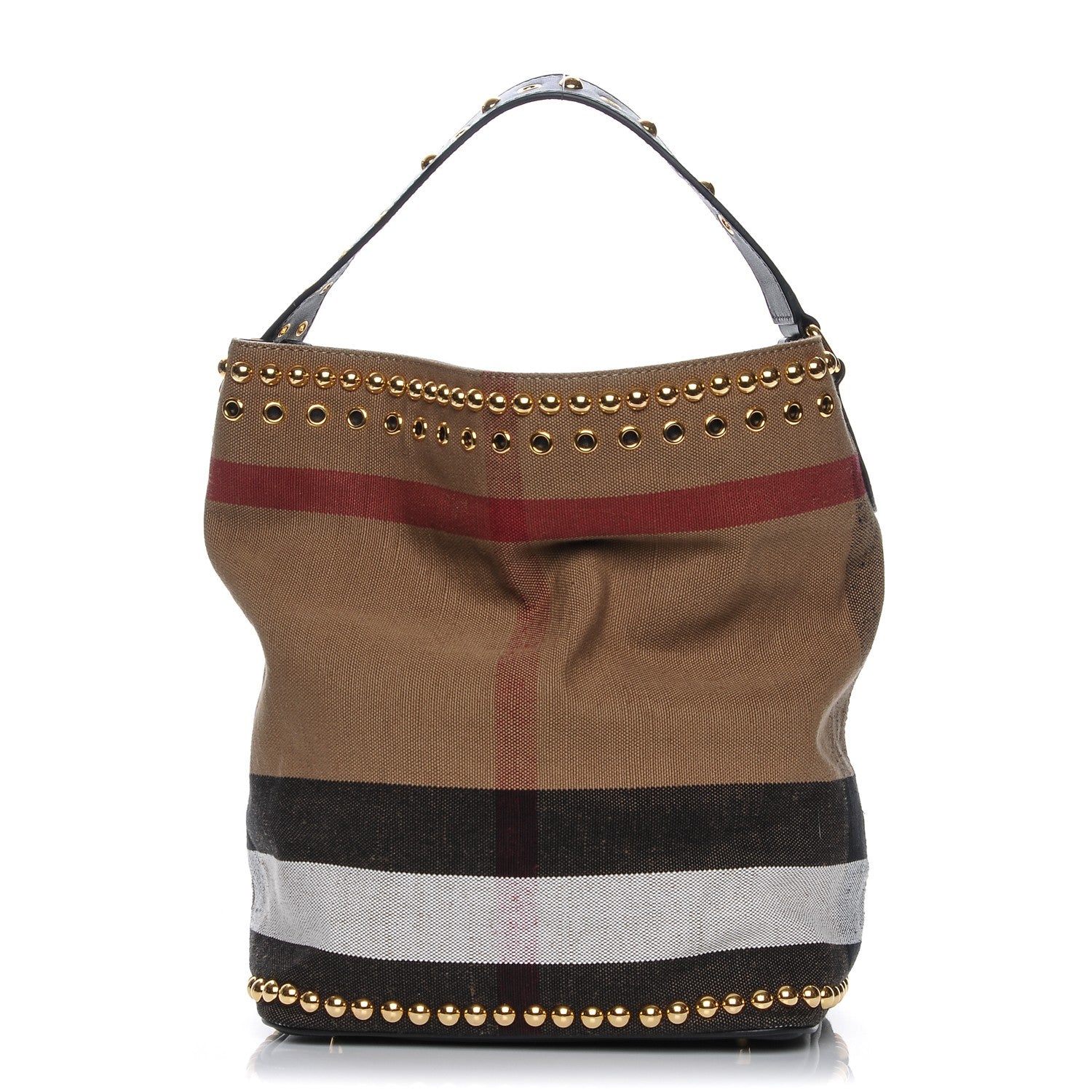 Burberry Canvas Mega Check Studded Medium Ashby Bucket Bag Black 1 of 8