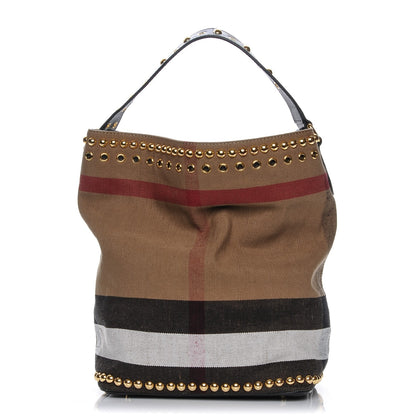 Burberry Canvas Mega Check Studded Medium Ashby Bucket Bag Black 1 of 8