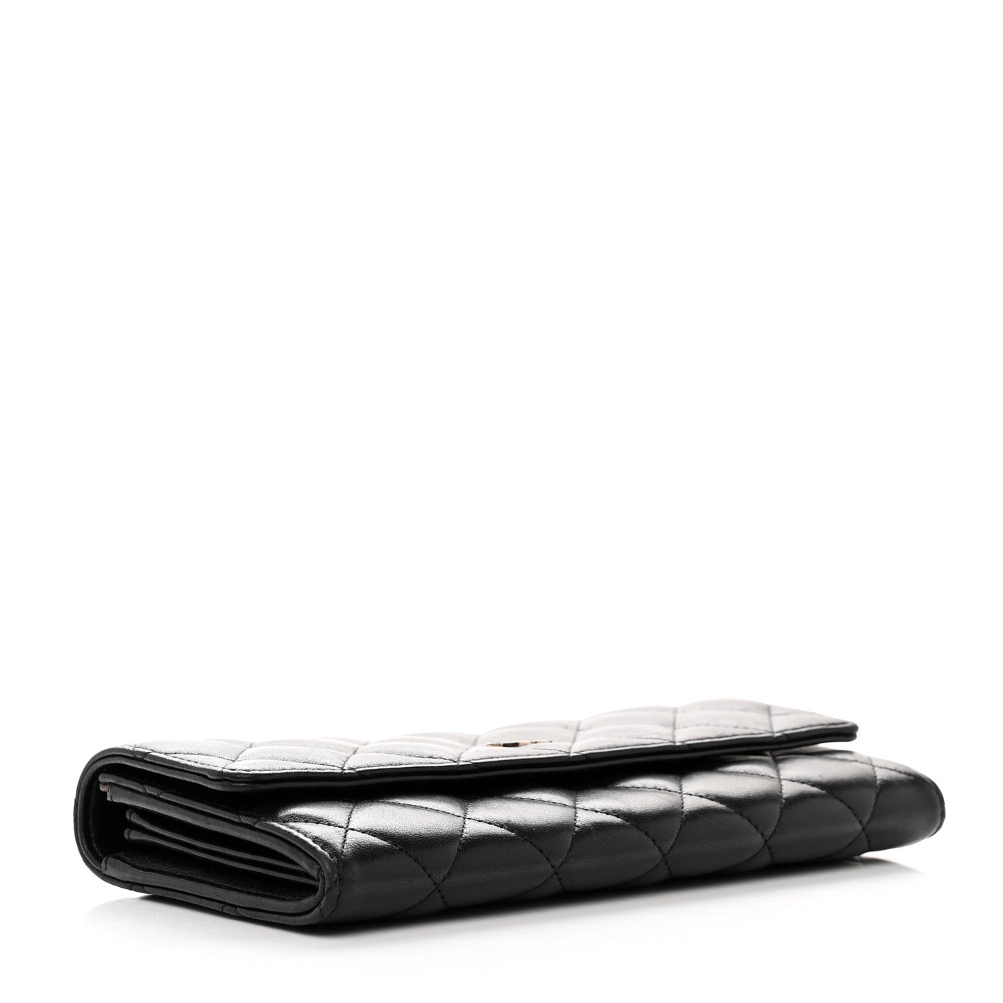 Lambskin Quilted Large Gusset Flap Wallet Black