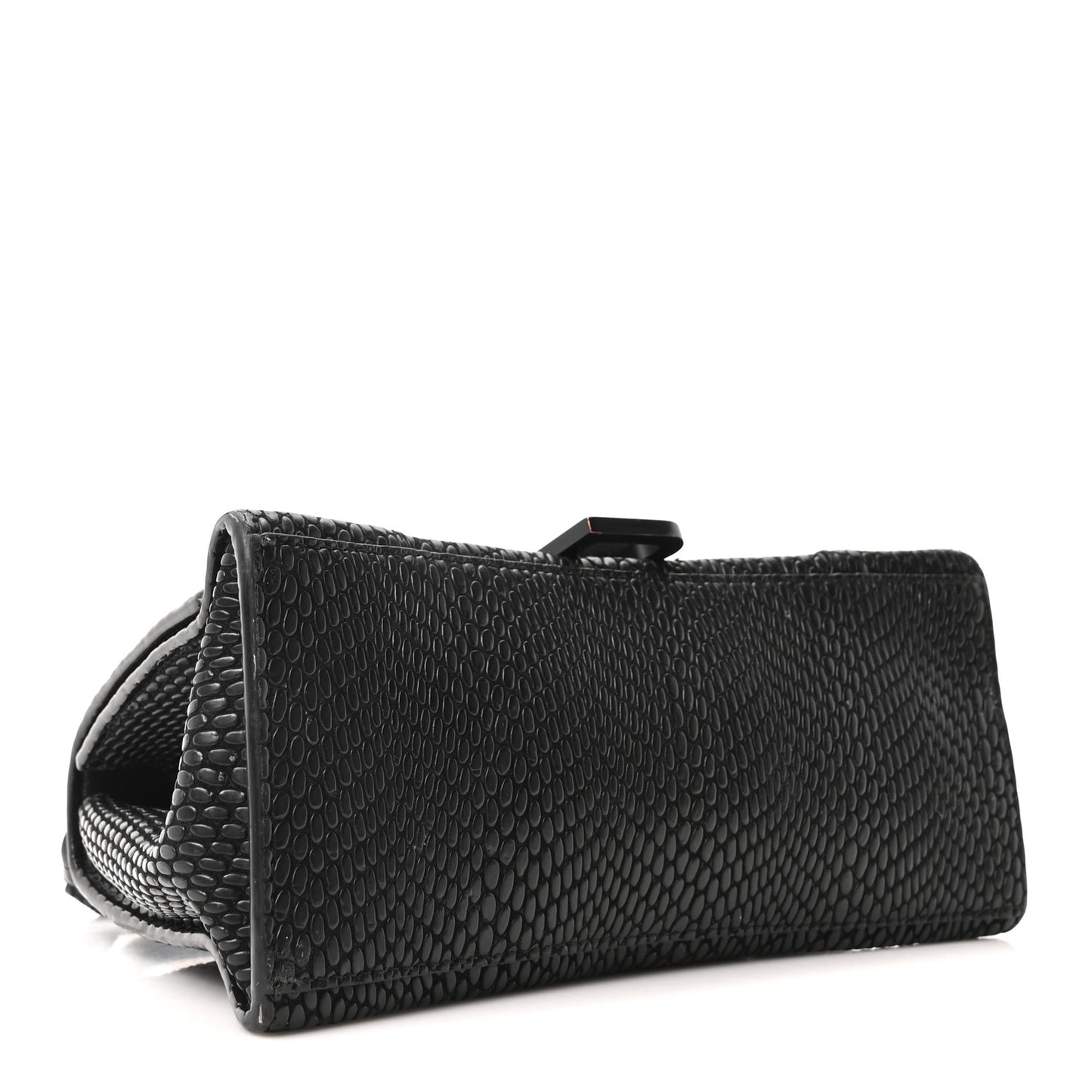 Matte Calfskin Snake Embossed Tonal B Small Hourglass Top Handle Bag Black