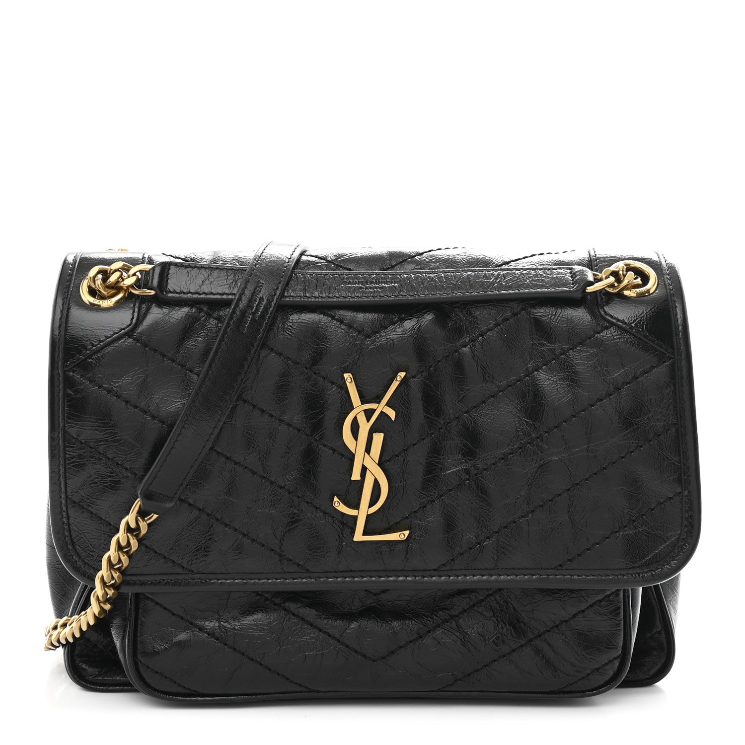 Saint Laurent Crinkled Calfskin Matelasse Monogram Medium Niki Chain Satchel Black 1 of 10