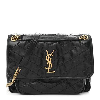 Saint Laurent Crinkled Calfskin Matelasse Monogram Medium Niki Chain Satchel Black 1 of 10