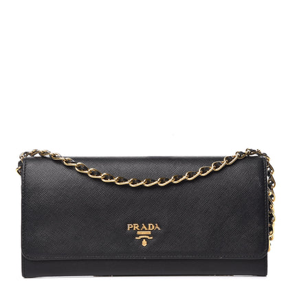 Prada Saffiano Metal Oro Chain Wallet Black 1 of 11