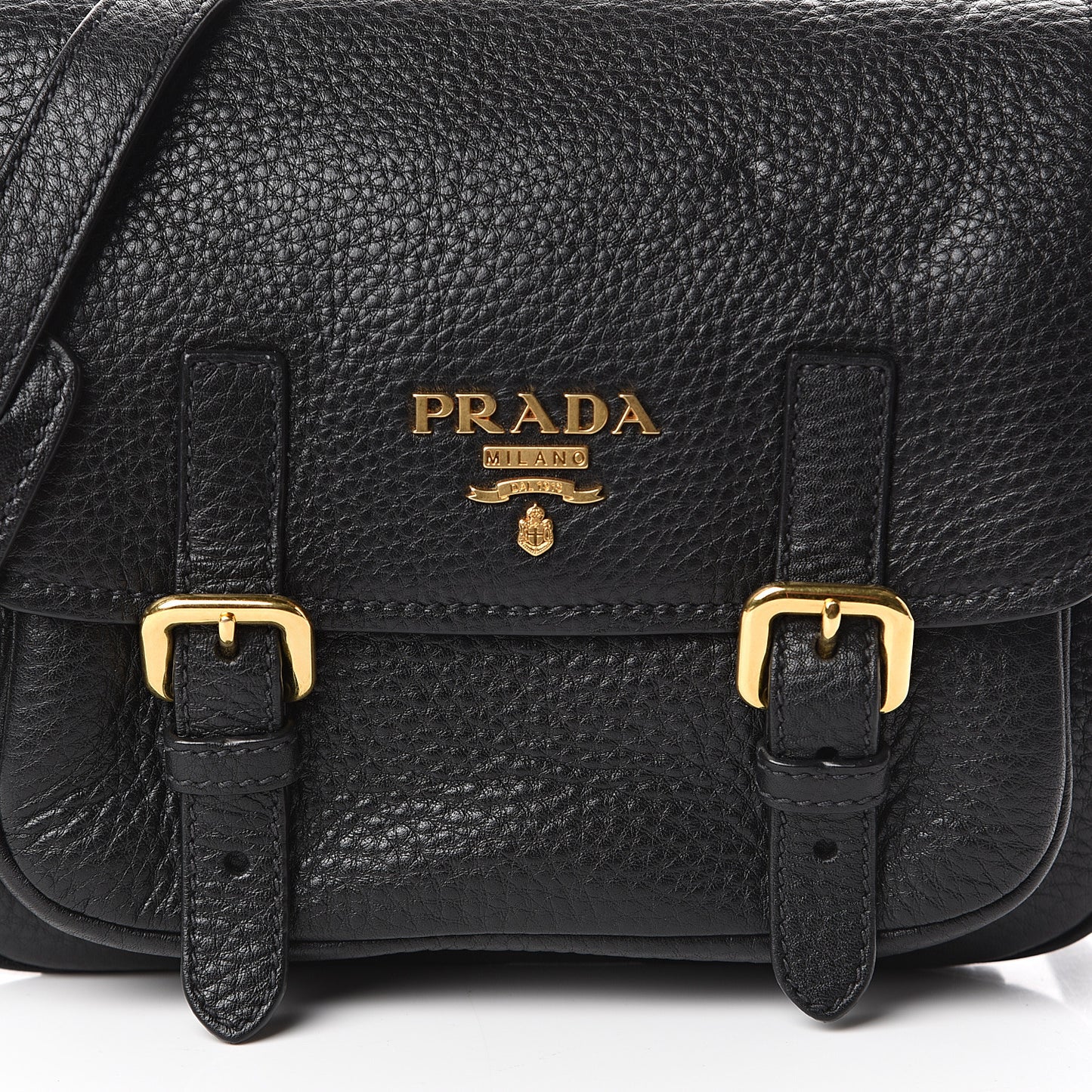 Vitello Daino Double Buckle Messenger Bag Black