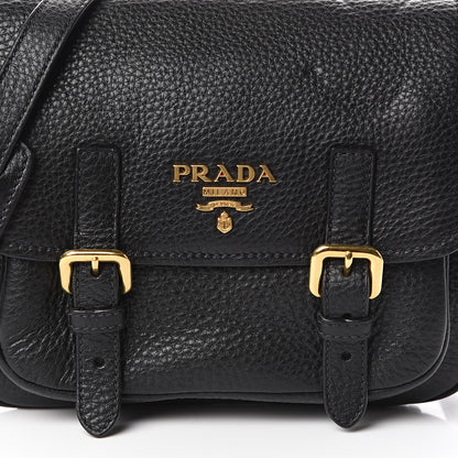 Prada Vitello Daino Double Buckle Messenger Bag Black 6 of 8