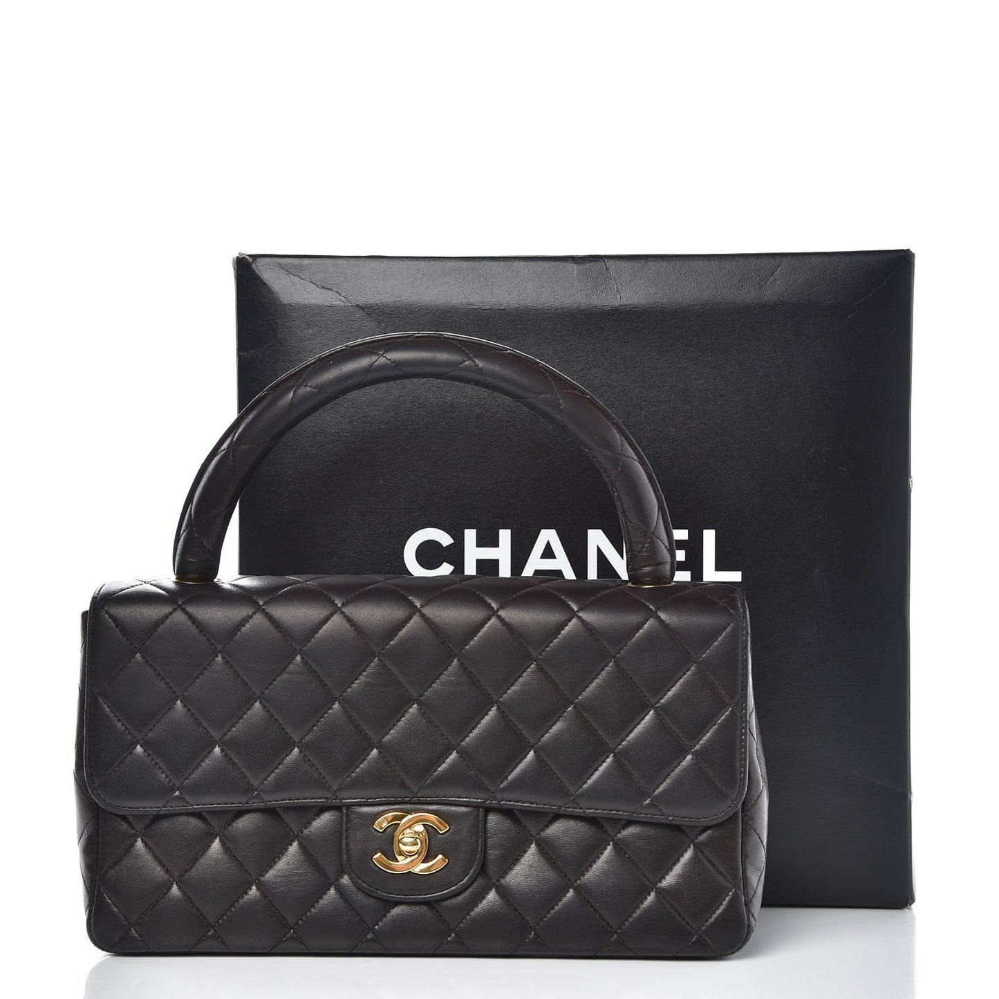 Lambskin Quilted Medium Rectangular Kelly Flap Bag Black
