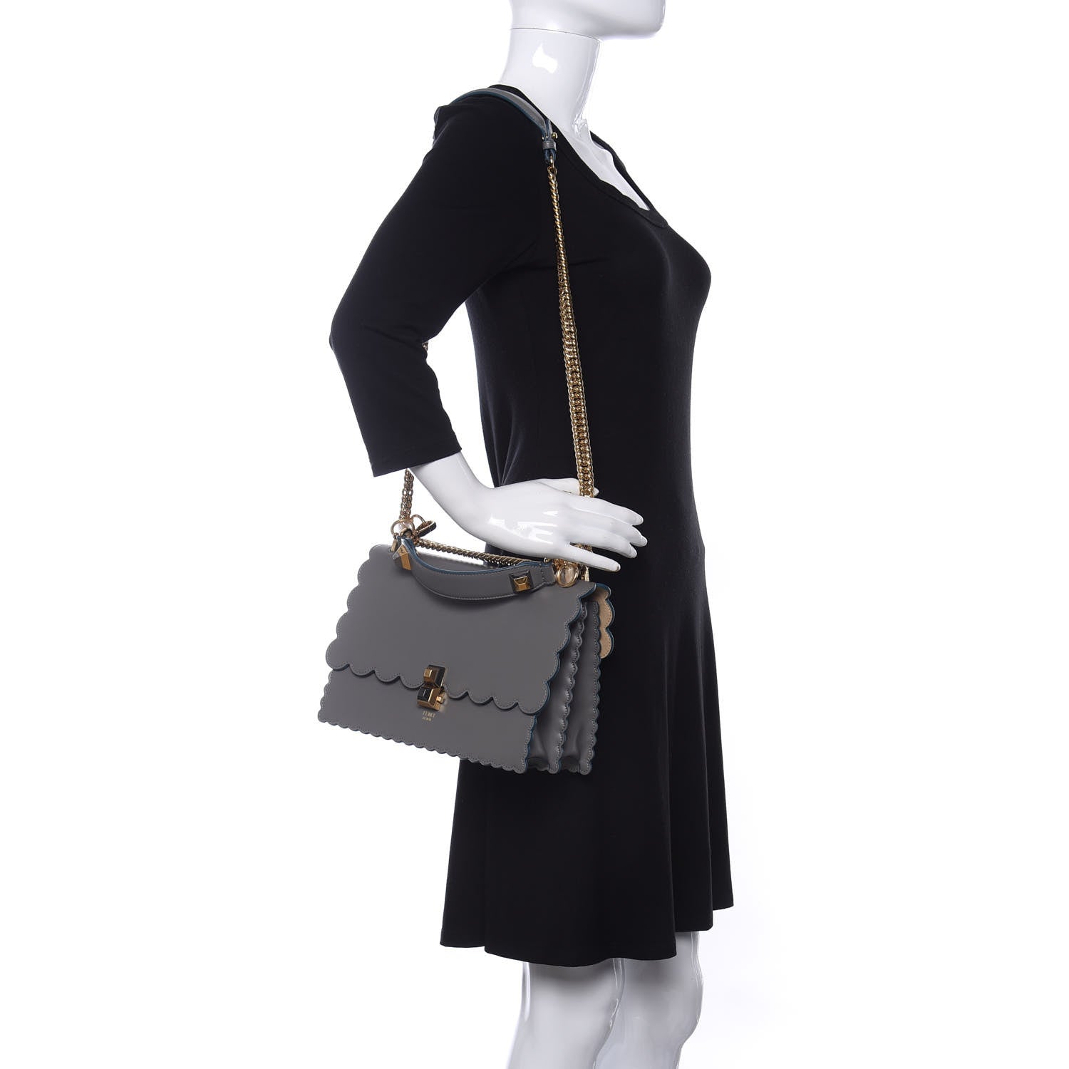 Fendi Vitello Liberty Scalloped Studded Kan I Shoulder Bag Argilla 2 of 10
