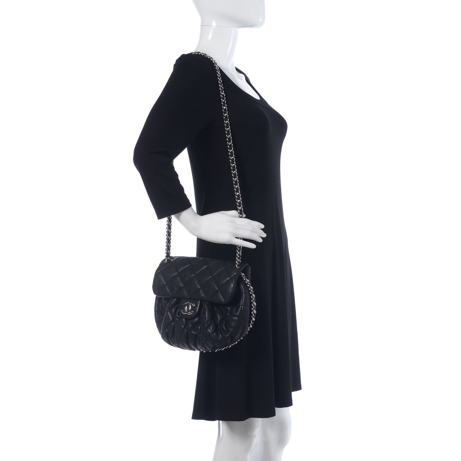 Chanel Washed Lambskin Quilted Medium Chain Around Messenger Black 2 of 10