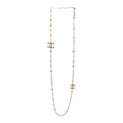 Chanel Graduated Pearl Crystal Twisted CC Long Necklace Gold 3 of 5