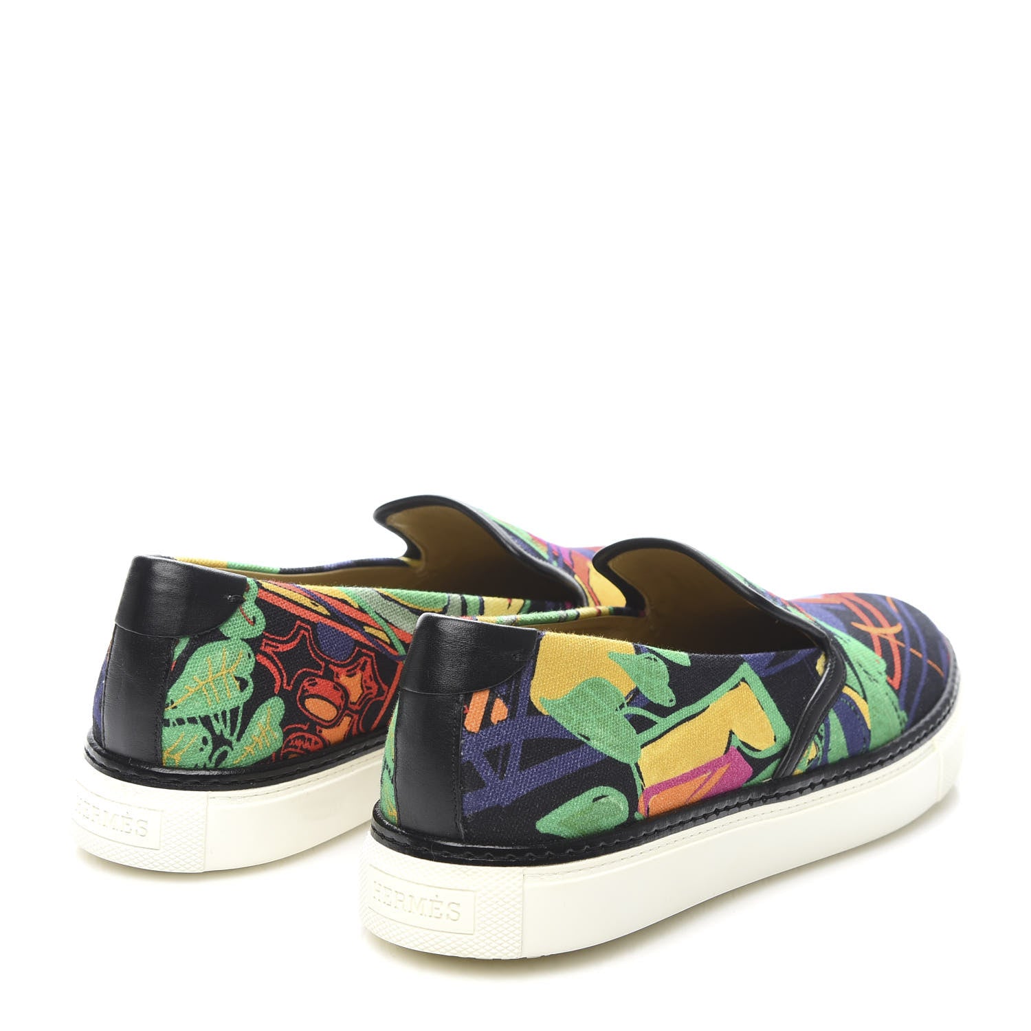 Hermes Cotton Canvas Tropical Modernisme Slip On Sneakers 40 Black Multicolor 4 of 8