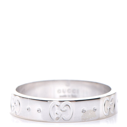 Gucci 18K White Gold 4mm Icon Thin Band Ring 53.1 6.5 1 of 5