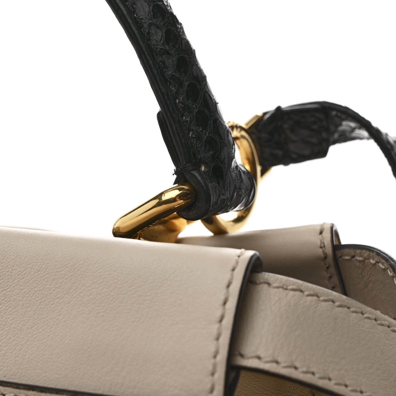 Fendi Vitello Seta Snakeskin Monster Eyes Medium Peekaboo Iconic Satchel  Amido Sand Black 38 of 57
