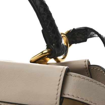 Fendi Vitello Seta Snakeskin Monster Eyes Medium Peekaboo Iconic Satchel  Amido Sand Black 38 of 57