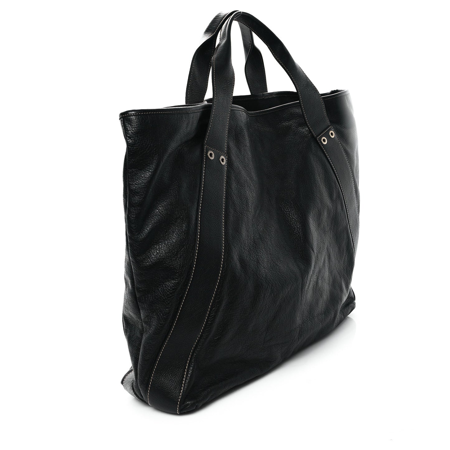 Leather Large Tote Unisex Black
