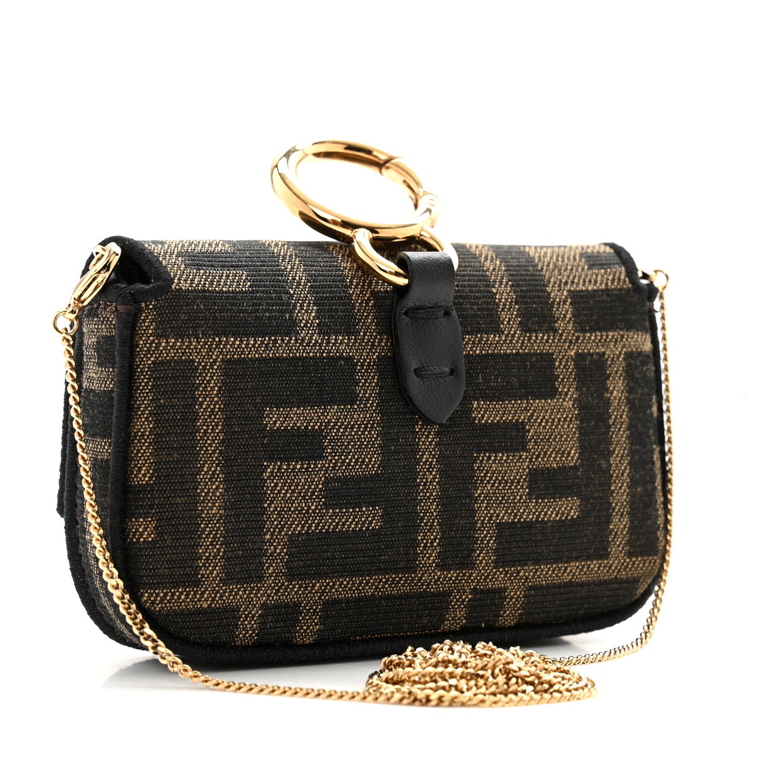 Fendi Fabric Jacquard FF 1974 Nano Baguette Charm Tobacco Moro Black 3 of 11