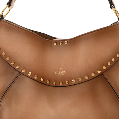 Valentino Garavani Buffed Calfskin Medium Twinkle Studs Hobo Camel 7 of 16