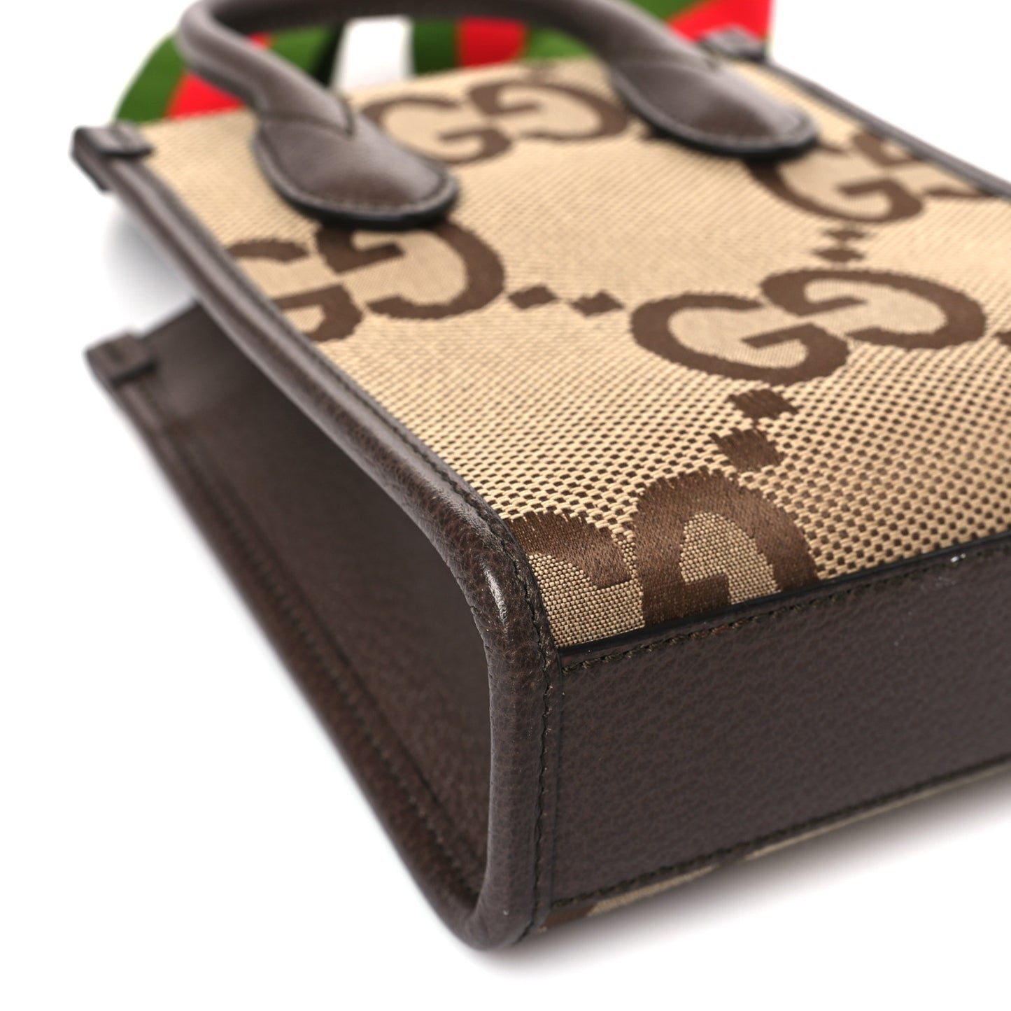 Monogram Jumbo GG Textured Dollar Calfskin Web Mini Vertical Tote Camel Ebony New Acero