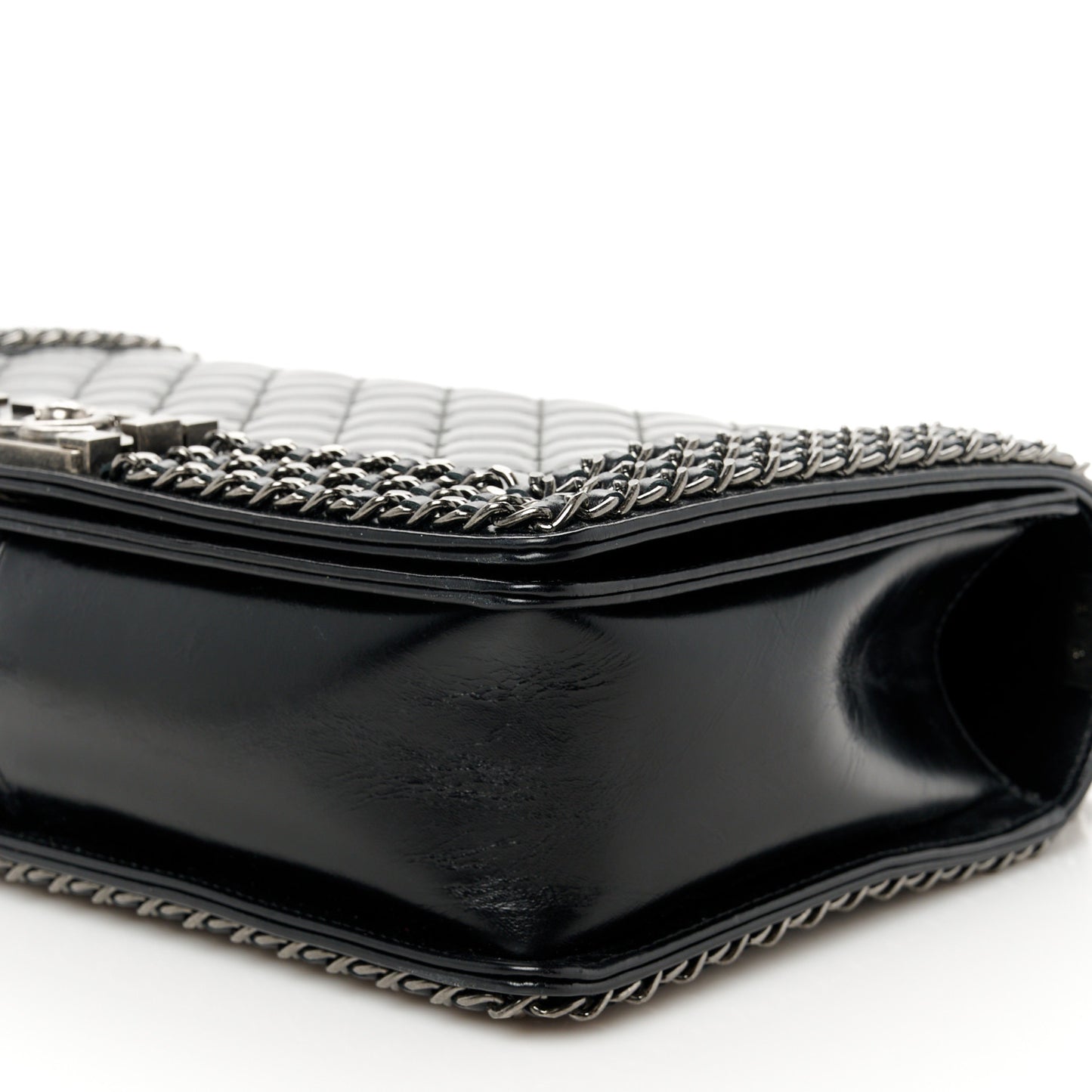 Glazed Calfskin Quilted New Medium Boy Chained Flap Black