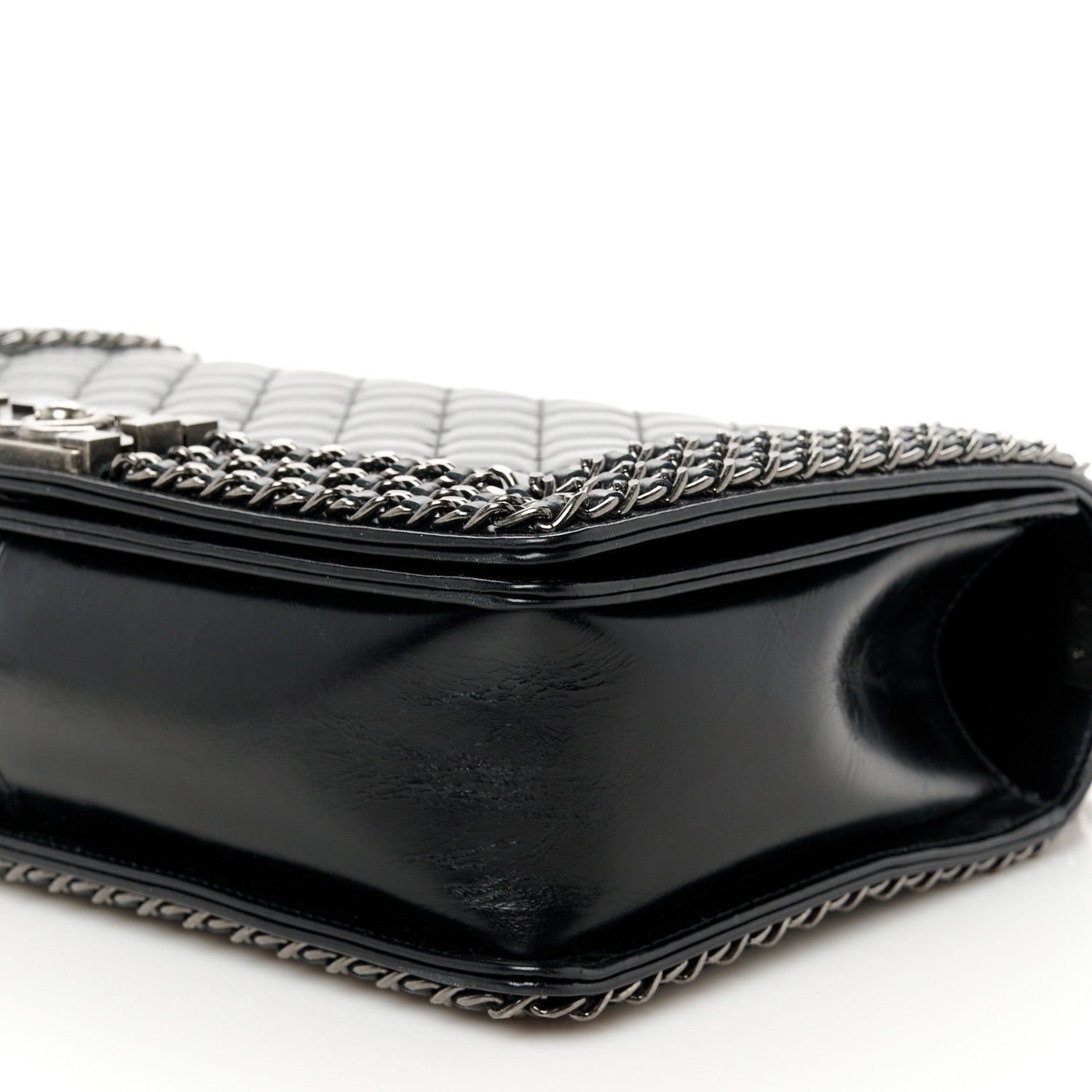 Chanel Glazed Calfskin Quilted New Medium Boy Chained Flap Black 10 of 10