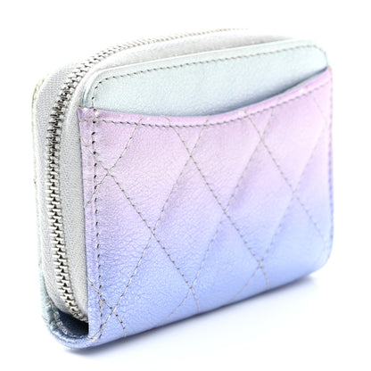 Chanel Gradient Metallic Calfskin Quilted Zip Around Coin Purse Wallet Silver Blue Yellow Purple 3 of 9