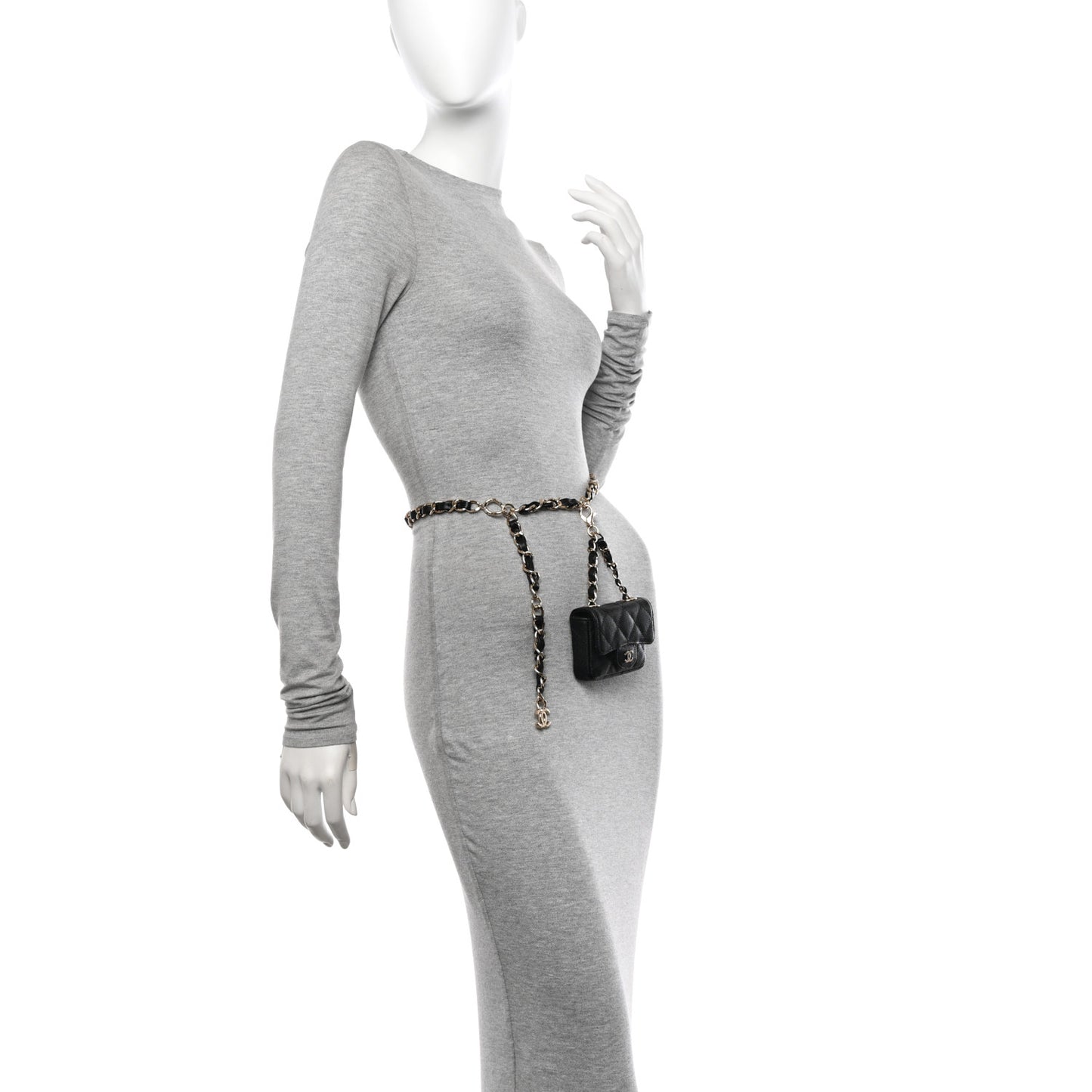 Caviar Quilted Mini Chain Belt Bag Black