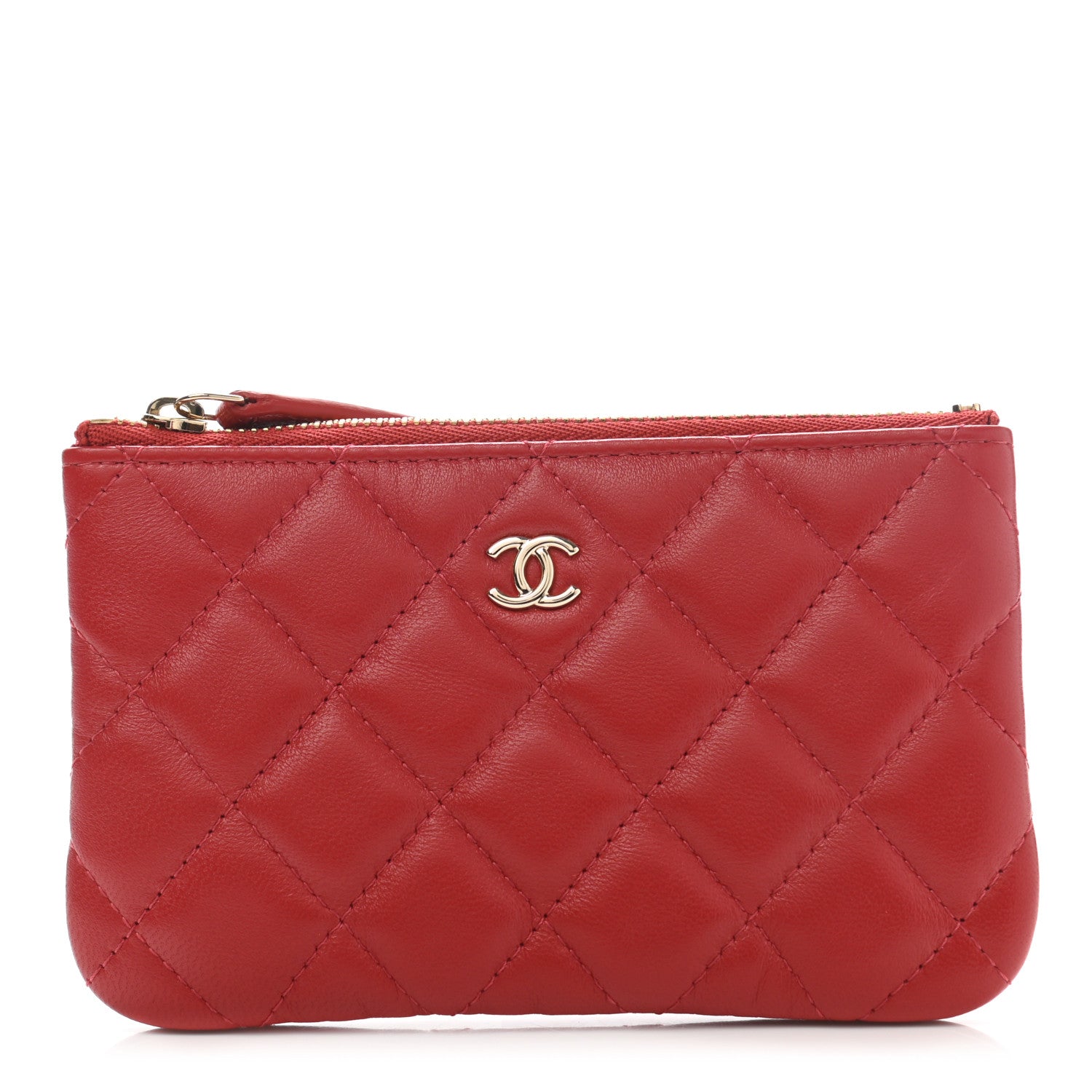 Chanel Lambskin Quilted Small Cosmetic Case Red 1 of 8