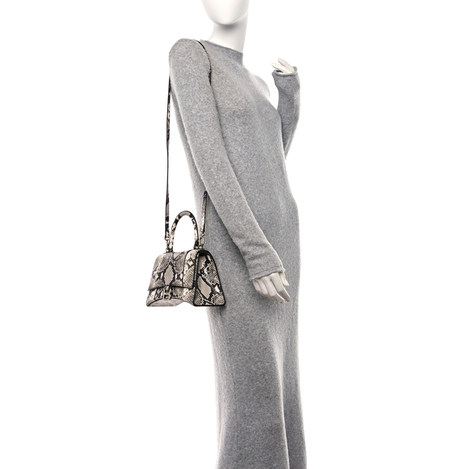 Balenciaga Calfskin Snake Effect Small Hourglass Top Handle Bag Black White 2 of 10