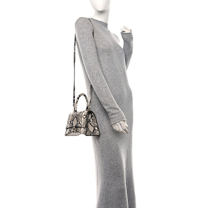 Balenciaga Calfskin Snake Effect Small Hourglass Top Handle Bag Black White 2 of 10
