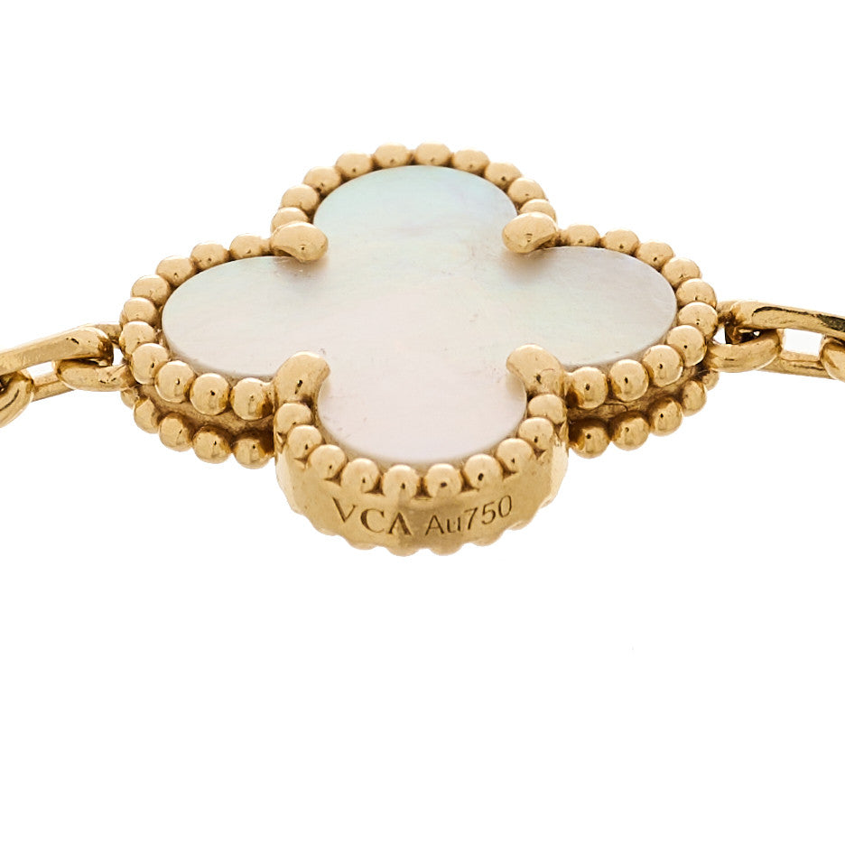 Van Cleef & Arpels 18K Yellow Gold Mother of Pearl 5 Motifs Vintage Alhambra Bracelet 5 of 5