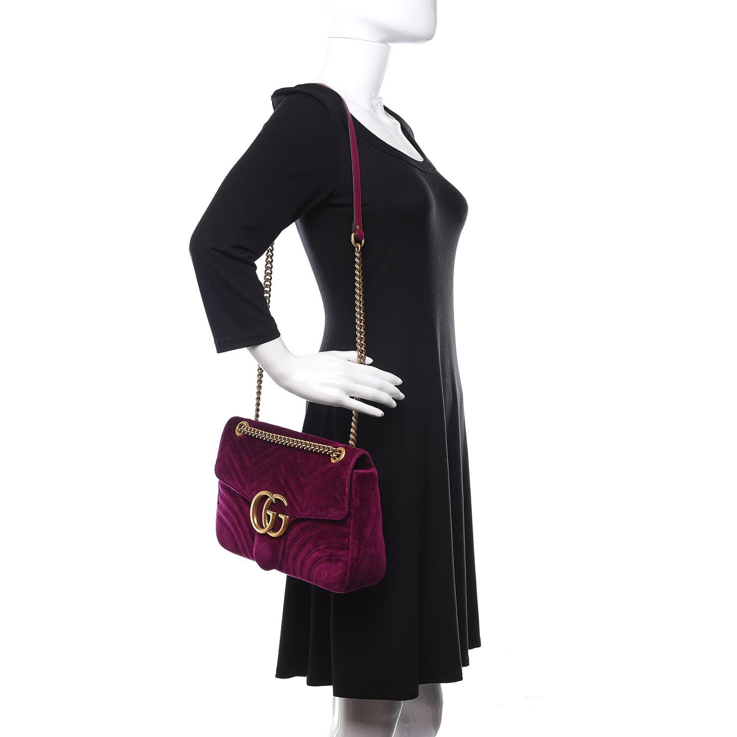 Velvet Matelasse Medium GG Marmont Shoulder Bag Fuchsia Violet Cyclamen