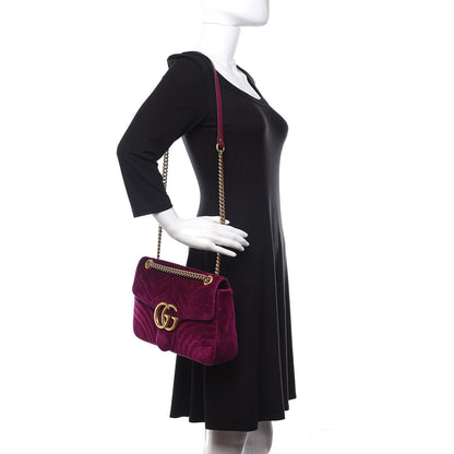 Gucci Velvet Matelasse Medium GG Marmont Shoulder Bag Fuchsia Violet Cyclamen 2 of 11