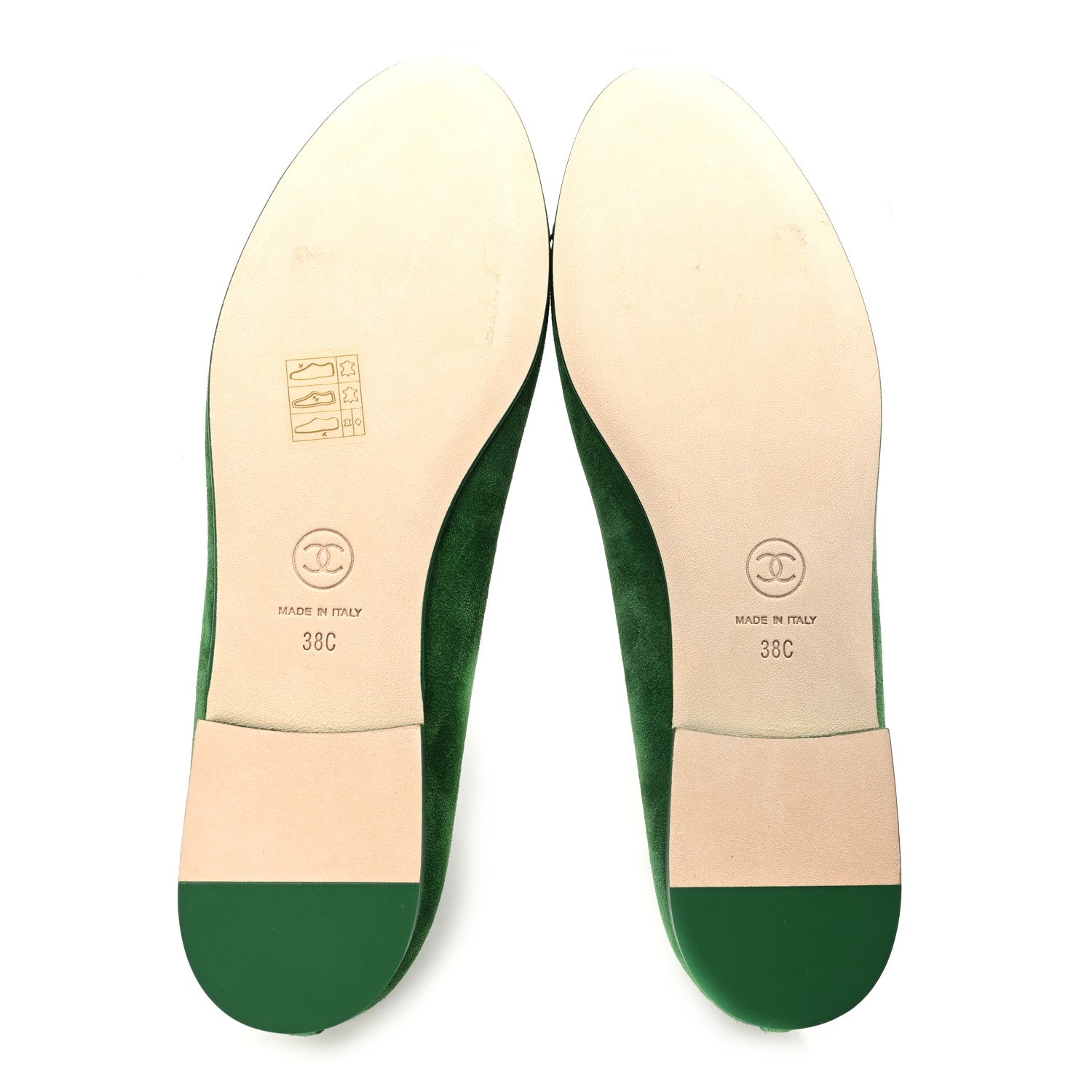 Chanel Suede Patent Cap Toe CC Ballerina Flats 38 Green 6 of 10