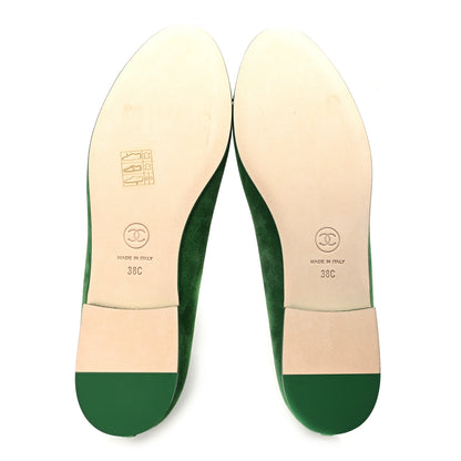 Chanel Suede Patent Cap Toe CC Ballerina Flats 38 Green 6 of 10
