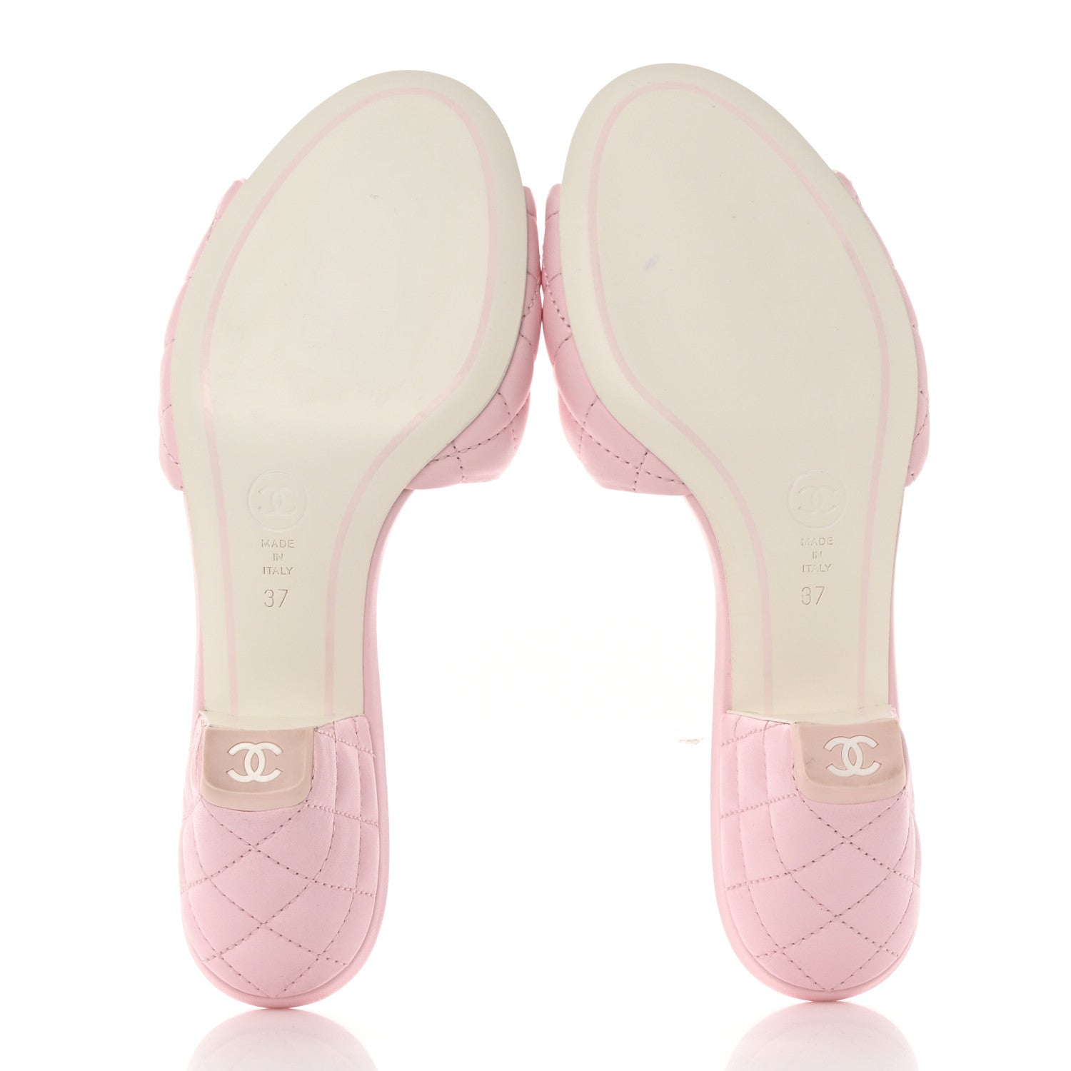 Chanel Lambskin Quilted Textured CC Mules 37 Light Pink 5 of 9